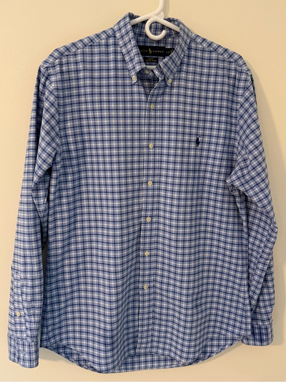 Ralph Lauren Slim Fit Stretch Oxford Shirt Blue Plaid Sz Large
